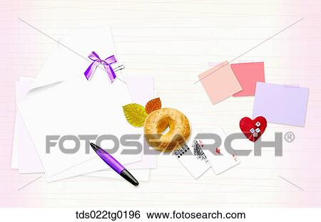 Stock Photograph - The image of letter, donut, card, and a pen . Fotosearch