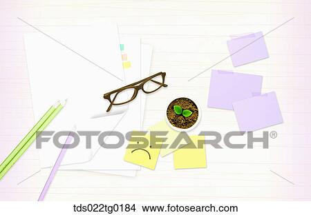 Picture - The image of letter, glasses, pot, and pens. Fotosearch