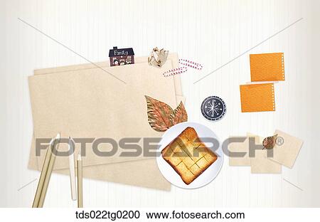 The image of letter, toast, colored leaves, and pencil View Large Photo Image Stock Image - The image of letter, toast, colored leaves, and pencil . Fotosearch