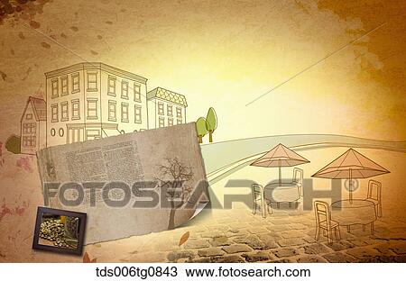 Stock Image - The image of street and café tables. Fotosearch