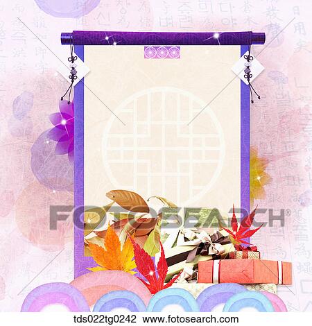 Stock Image - The image of traditional pattern with colored leaves and gift decoration. Fotosearch
