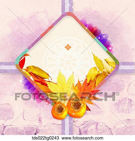 The image of traditional pattern with colored leaves and persimmon decoration View Large Photo Image Stock Image - The image of traditional pattern with colored leaves and persimmon decoration. Fotosearch