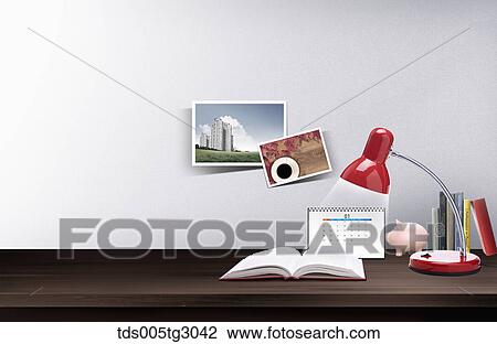 The Mage Of Desk With An Ope Book And Red Lamp View Large Photo Image Stock Image - The Mage Of Desk With An Ope Book And Red Lamp. Fotosearch