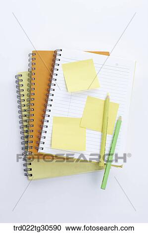 Three Note Books With Post Its And Color Pencils View Large Photo Image Stock Image - Three Note Books With Post Its And Color Pencils. Fotosearch