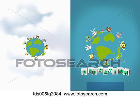 Two Sides Education Image Of Globe And Animals View Large Photo Image Picture - Two Sides Education Image Of Globe And Animals. Fotosearch
