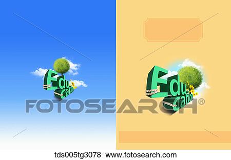 Stock Photo - Two Sides Education Image Of Trees And Flowers. Fotosearch