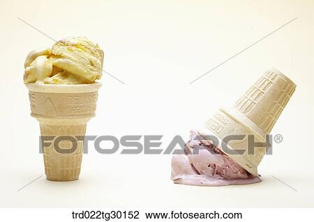 Vanila ice cream con and another crushed strawberry ice cream cone View Large Photo Image Stock Image - Vanila ice cream con and another crushed strawberry ice cream cone. Fotosearch