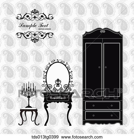 Stock Photo - Various Antique Furnitures In Black. Fotosearch