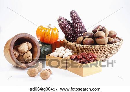 Stock Photo - Various Autumn Crops And Nuts. Fotosearch