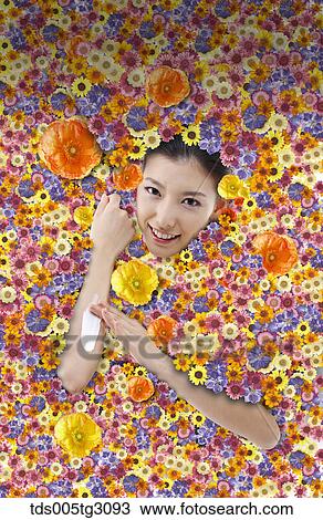 Woman Covered With Colorful Flowers View Large Photo Image Stock Image - Woman Covered With Colorful Flowers. Fotosearch