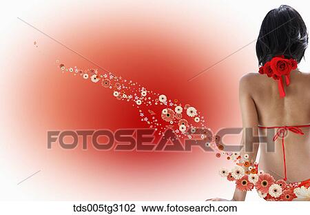 Woman Wearing Flowers Of Red Bikini View Large Photo Image Stock Image - Woman Wearing Flowers Of Red Bikini . Fotosearch