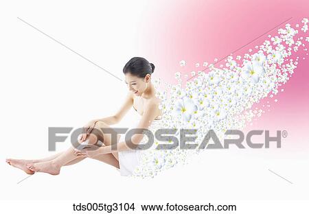 Picture - Woman With Lots Of White Flowers. Fotosearch