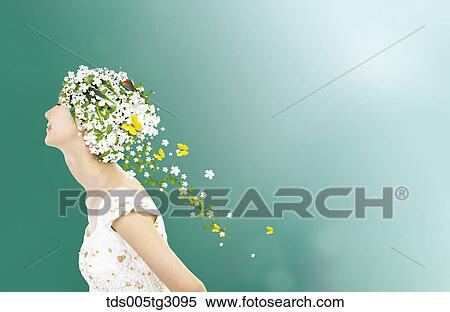 Woman'S Head Covered With White Flowers And Butterflies View Large Photo Image Stock Photography - Woman'S Head Covered With White Flowers And Butterflies. Fotosearch
