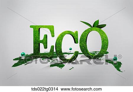 Picture - Word Eco Of Grasses On World Map Of Grasses And Green Bulbs. Fotosearch