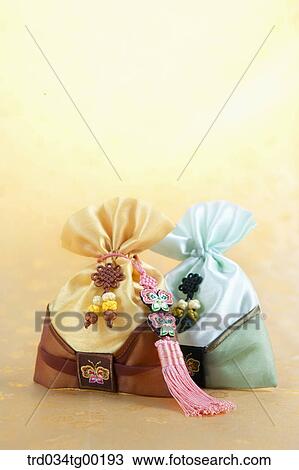 Stock Image - Yellow and blue lucky bags. Fotosearch