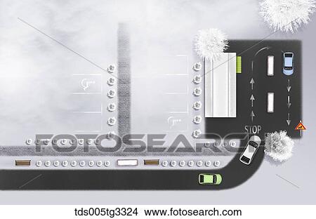 駐車場 そして 道 上 から で 雪が多い 環境 イラスト Tds005tg3324 Fotosearch