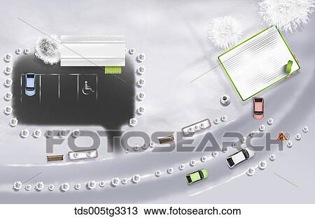 駐車場 そして 道 上 から で 雪が多い 環境 スケッチ Tds005tg3313 Fotosearch