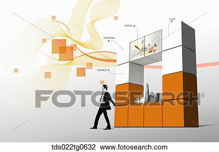 A man with the white and orange blocks showing the virtue View Large Illustration Drawing - A man with the white and orange blocks showing the virtue. Fotosearch