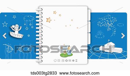Drawing - Education related illustration on blue paper with white note . Fotosearch