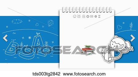 Drawing - Education related illustration on blue paper with white note . Fotosearch