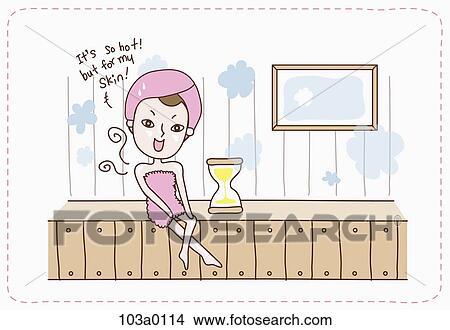 Stock Illustration - Taking the sauna for better skin . Fotosearch