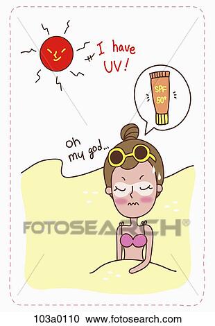 Tanning the skin on the beach without sun block View Large Illustration Clipart - Tanning the skin on the beach without sun block . Fotosearch