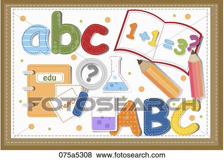 The Alphabet piece, book, pencil, science instrument for the education View Large Illustration Stock Illustration - The Alphabet piece, book, pencil, science instrument for the education . Fotosearch