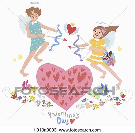 The angles over the heart with the valentine's day word View Large Illustration Drawing - The angles over the heart with the valentine's day word. Fotosearch