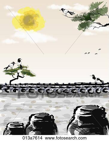 Stock Illustration - The black and white drawing of the wall and jar. Fotosearch