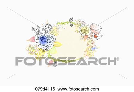 The blue and yellow rose wreath with the letters View Large Illustration Stock Illustration - The blue and yellow rose wreath with the letters. Fotosearch