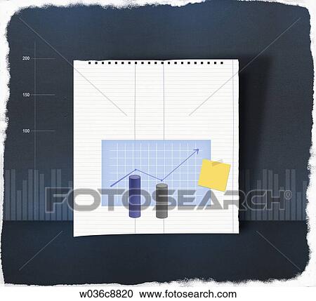 Clipart - The blue chart and graphs on the white notebook. Fotosearch