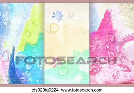Stock Illustration - The blue, green, and pink colored background with the water drop and flower. Fotosearch