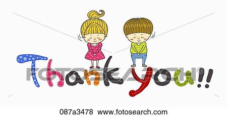 Stock Illustration - The bowing children with 'Thank you' word. Fotosearch