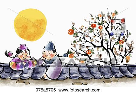 The boy and girl wearing Korean traditional clothes over the wall View Large Illustration Stock Illustration - The boy and girl wearing Korean traditional clothes over the wall. Fotosearch