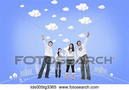 The boys and girls holding hands together under the white cloud View Large Illustration Stock Illustration - The boys and girls holding hands together under the white cloud. Fotosearch