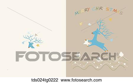 The brown Christmas card with blue Rudolph View Large Illustration Drawing - The brown Christmas card with blue Rudolph. Fotosearch