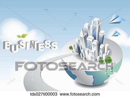 The buildings standing on the hemisphere with business blocks View Large Illustration Drawing - The buildings standing on the hemisphere with business blocks. Fotosearch
