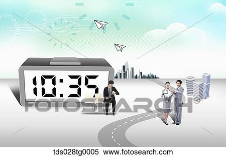 Stock Illustration - The business people with clock. Fotosearch