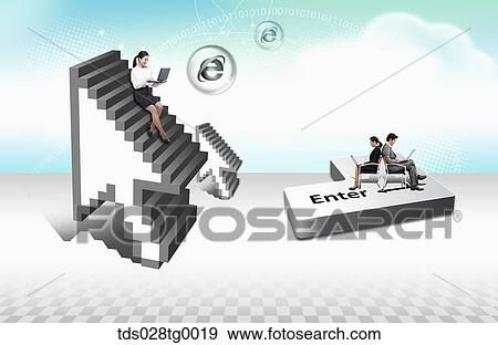 The business people with pointer and keyboard button View Large Illustration Stock Illustration - The business people with pointer and keyboard button . Fotosearch