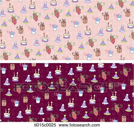 The cake, party hat, and gift box with pink and purple background View Large Illustration Stock Illustration - The cake, party hat, and gift box with pink and purple background. Fotosearch