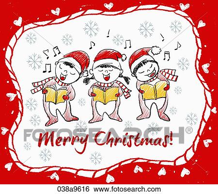Stock Illustration - The Christmas image of the singing children. Fotosearch