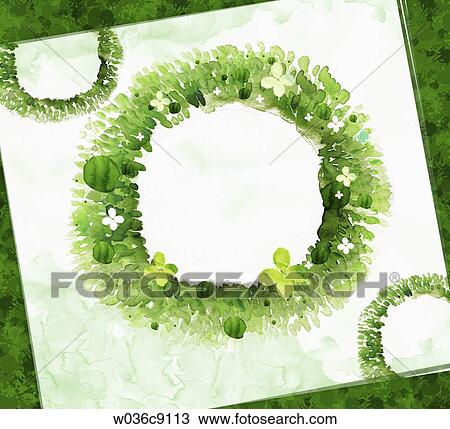 The circle shape of green leaves on the white canvas View Large Illustration Drawing - The circle shape of green leaves on the white canvas. Fotosearch