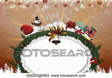 Drawing - The circle tree frame with Christmas decorations around. Fotosearch