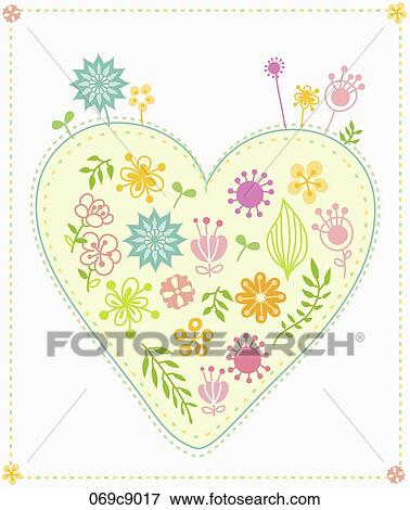 Stock Illustration - The colorful flower and leaf in the green heart . Fotosearch