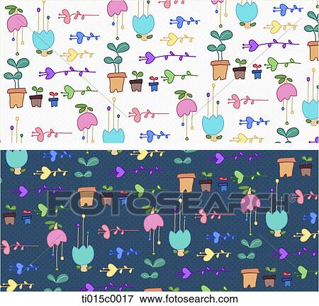 Stock Illustration - The colorful flower pattern with white and blue background. Fotosearch