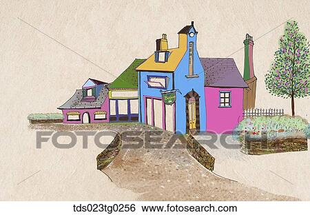 The colorful store and street illustration View Large Illustration Stock Illustration - The colorful store and street illustration . Fotosearch