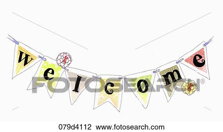 Drawing - The colorful welcome flag with the pink and yellow flowers. Fotosearch