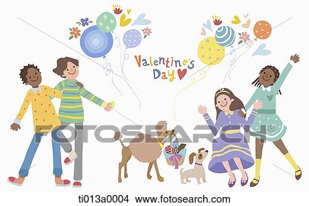 The couple and dog with the valentine's day word View Large Illustration Stock Illustration - The couple and dog with the valentine's day word. Fotosearch