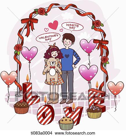 The couple around the LOVE candle, cupcake, and red ribbon arch View Large Illustration Stock Illustration - The couple around the LOVE candle, cupcake, and red ribbon arch . Fotosearch