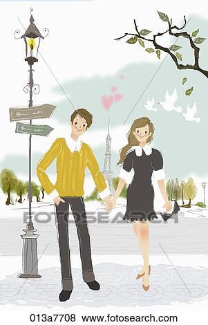 Stock Illustration - The couple holding hands together in the park . Fotosearch
